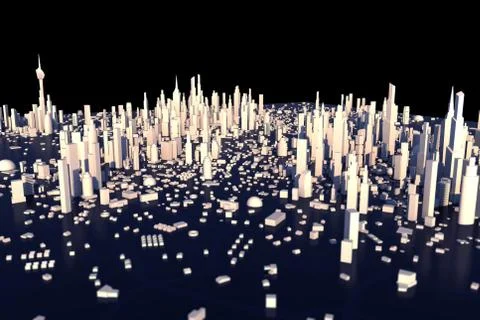 3D Rendering white city, Cityscape with building house and street with shallo Ilustración de archivo