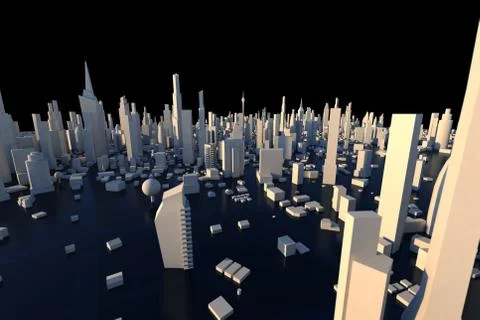 3D Rendering white city, Cityscape with building house and street with shallo Ilustración de archivo