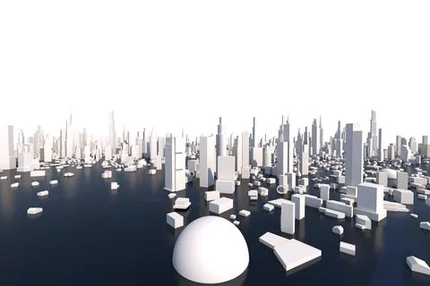 3D Rendering white city, Cityscape with building house and street with shallo Ilustración de archivo