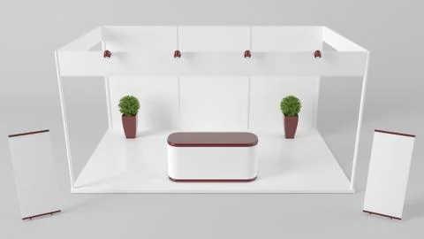 3d rendering of a white creative exhibition kiosk for branding Stock Illustration