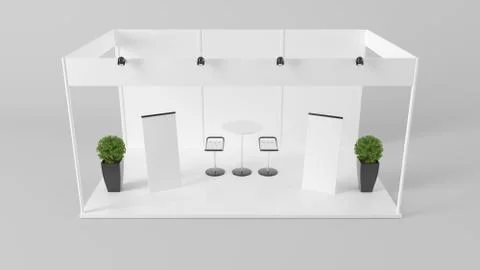 3d rendering of a white creative exhibition kiosk for branding Stock Illustration