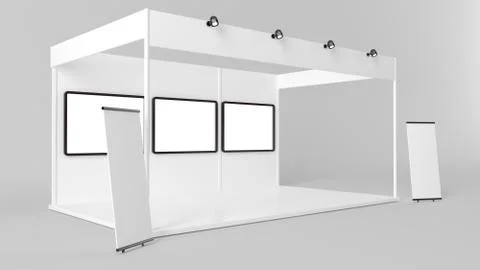 3d rendering of a white creative exhibition kiosk for branding Stock Illustration