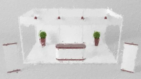 3d rendering of a white creative exhibition kiosk for branding Stock Illustration