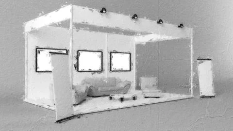 3d rendering of a white creative exhibition kiosk for branding Stock Illustration