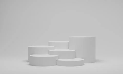 3d rendering. White cylinder podium or pedestal round platform. Abstract mini Stock Illustration