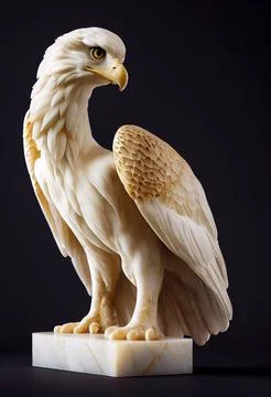 3d rendering of a white eagle sculpture standing on a marble block isolated on b Stock Illustration