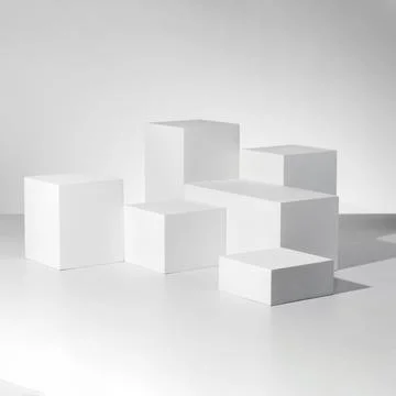 3D rendering of white empty cubes with mockup against a white background Illustrazione stock