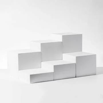 3D rendering of white empty cubes with mockup against a white background Stock Illustration