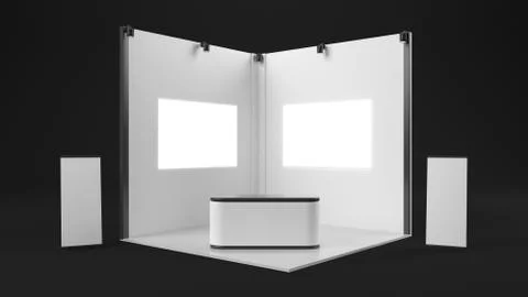 3d rendering of a white exhibition stand with light for different uses Stock Illustration