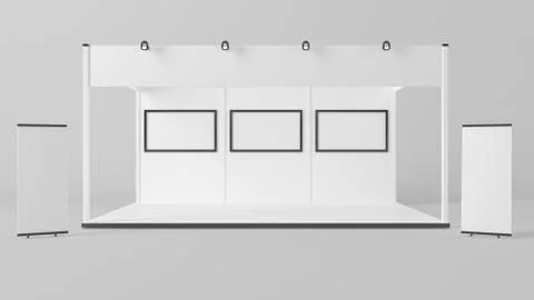 3d rendering of a white exhibition stand with light for different uses Stock Illustration