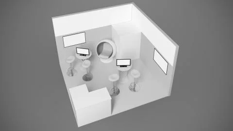 3d rendering of a white exhibition stand with light for different uses Stock Illustration