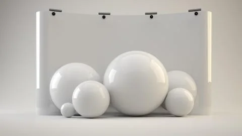3d rendering of a white exhibition on white Illustrazione stock