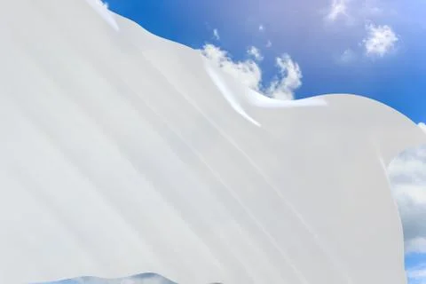 3D rendering of White flag waving on blue sky background Stock Illustration