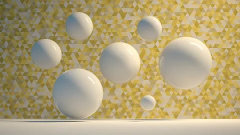 3d rendering of white flying balls Stock Illustration