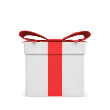 3d rendering of a white gift box tied with a red bow on white background Stock Illustration