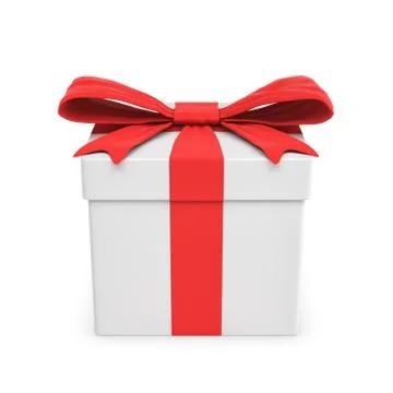 3d rendering of a white gift box tied with a red bow on white background Stock Illustration