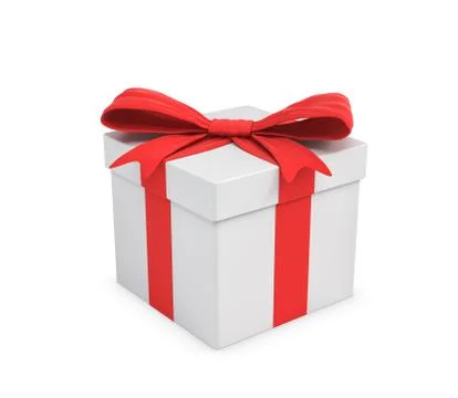 3d rendering of a white gift box tied with a red bow on white background Stock Illustration