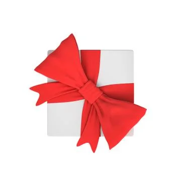 3d rendering of a white gift box tied with a red bow on white background in top Illustration