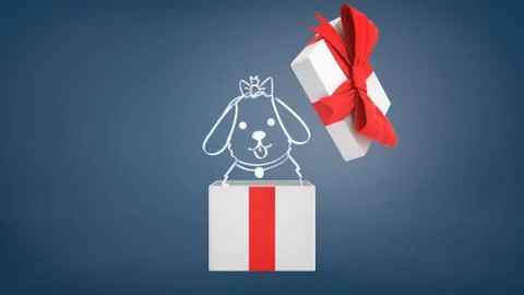 3d rendering of a white gift box with a red ribbon bow opening to reveal a chalk Stock Illustration
