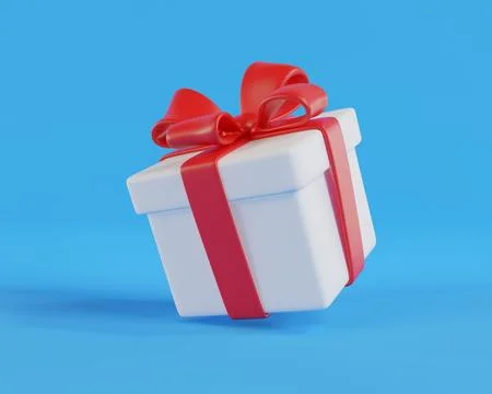 3D rendering White gift box with a red bow Stock Illustration