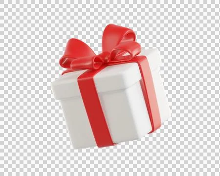 3D rendering White gift box with a red bow Stock Illustration
