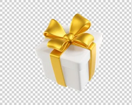 3D rendering White gift box with a gold bow Stock Illustration
