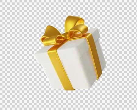 3D rendering White gift box with a Gold Bow Stock Illustration