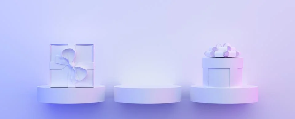 3d rendering. White gift boxes on white podium with free product place. Black Stock Illustration