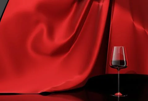 3D rendering white glass of wine with red drape Stock Illustration