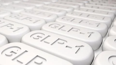 A 3d rendering of white GLP-1 pills Stock Illustration