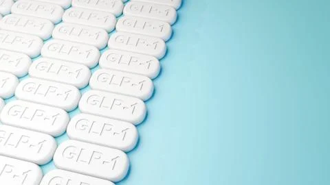 A 3d rendering of white GLP-1 pills Stock Illustration