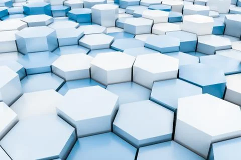 3d rendering, white hexagon cubes. Foto stock