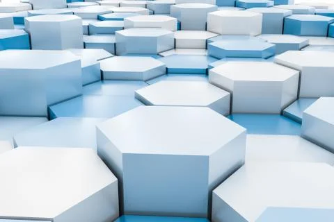 3d rendering, white hexagon cubes. Foto stock