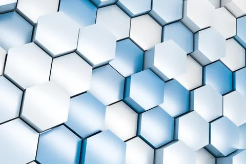 3d rendering, white hexagon cubes. Stock Photos