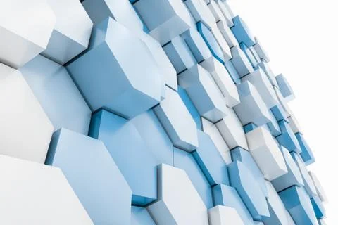 3d rendering, white hexagon cubes. Foto stock