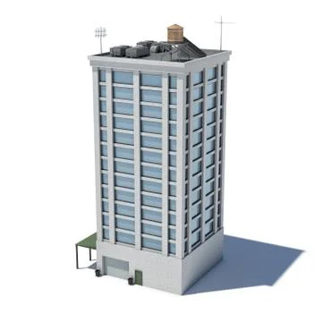 3d rendering of a white high office building with many large windows and a Stock Illustration