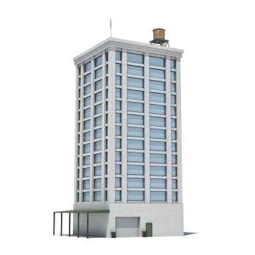 3d rendering of a white high office building with many large windows and a Stock Illustration