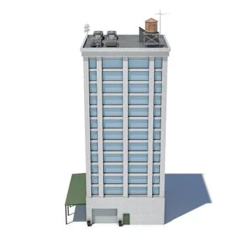 3d rendering of a white high office building with many large windows and a Stock Illustration