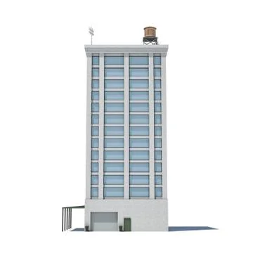 3d rendering of a white high office building with many large windows and a Stock Illustration