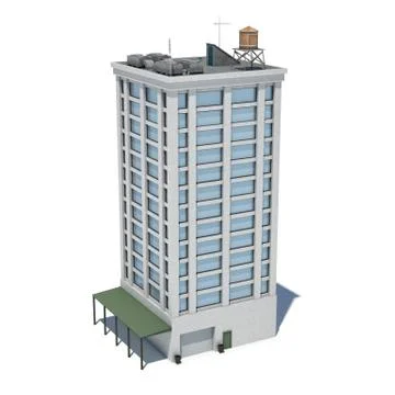 3d rendering of a white high office building with many large windows and a Stock Illustration