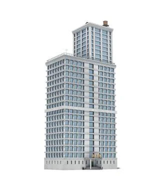 3d rendering of a white high office building with many large windows. Stock Illustration