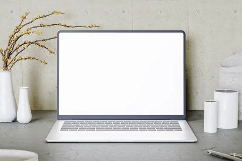 3D rendering of white laptop computer placed Stock Illustration
