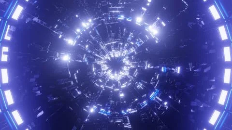 A 3D rendering of white lights forming a small portal on the center - futuris Illustrazione stock