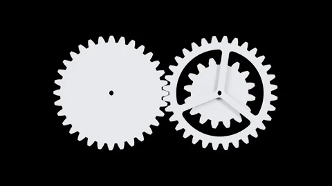 3D rendering of white matte gears rotating. Clean minimal mechanism loop. Stock Footage 340298660
