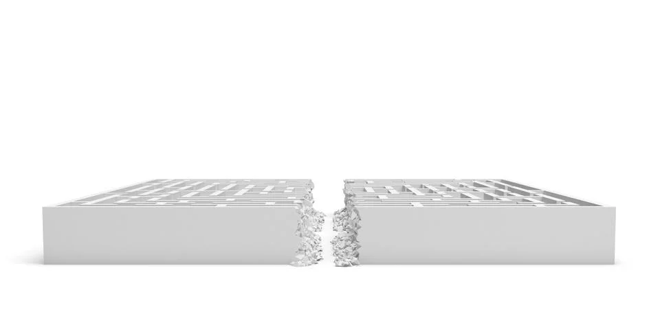 3d rendering of a white maze in front bottom view cut in straight line in half イラスト素材