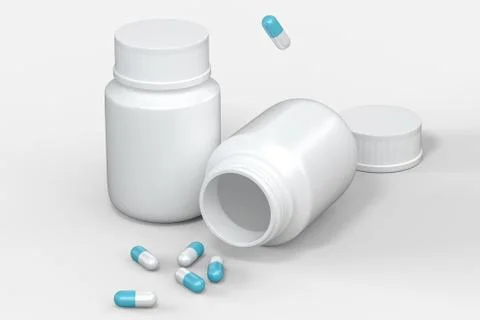 3d rendering, white medicine bottle with capsules Stock Illustration