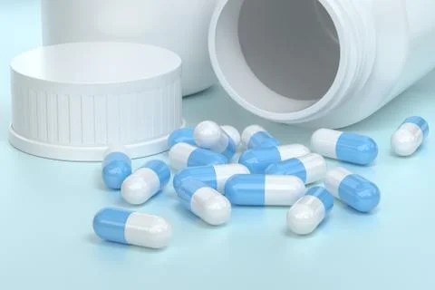 3d rendering, white medicine bottle with capsules Stock Illustration
