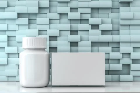 3d rendering, white medicine bottle with package boxes Stock Illustration