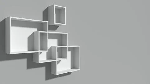 3D Rendering of White Modern Floating Shelves with Copy Space Illustrazione stock