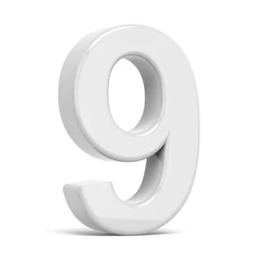 3D rendering white number 9 Stock Illustration